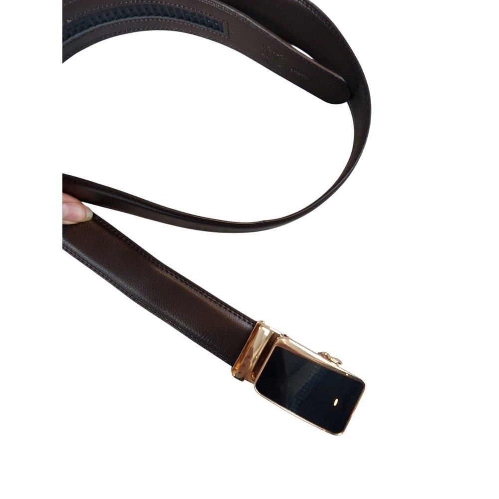 Grigo Ratchet Belt Mens 52 Brown Leather Gold Black Automatic Buckle ZR 1300 F